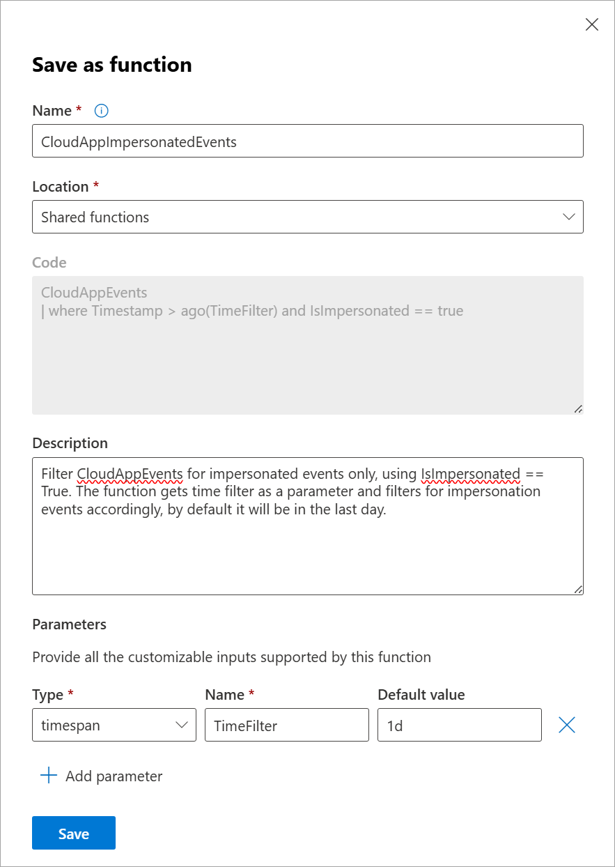 Save as function dialog box