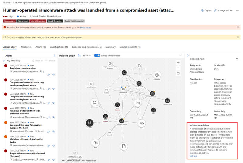 An example of incident details where the description is highlighted.