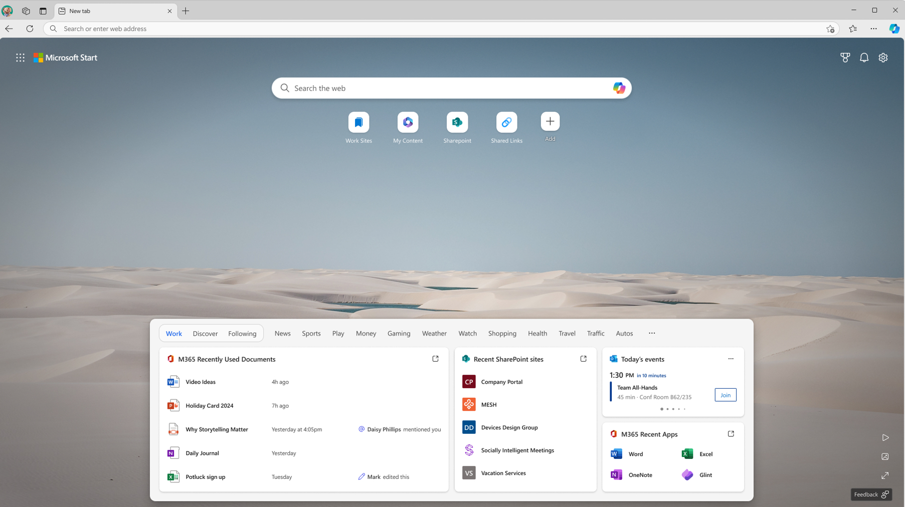 Image of the work feed page.