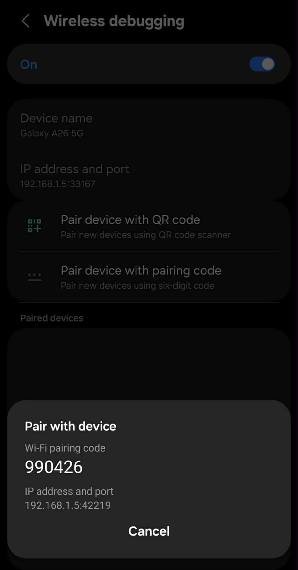 Pairing via pairing code.
