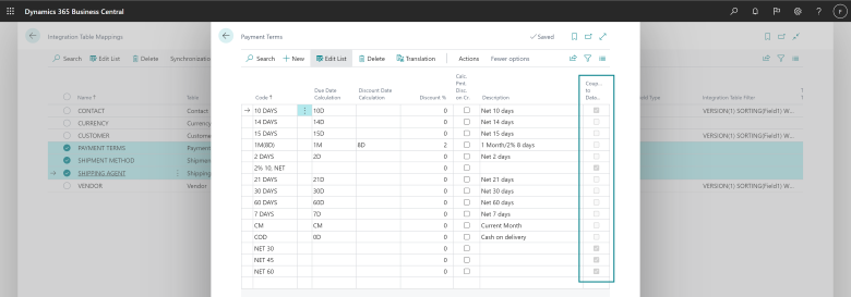 Shows Coupled to Dataverse column on Payment Terms page. Shows Coupled to Dataverse column on Payment Terms page.