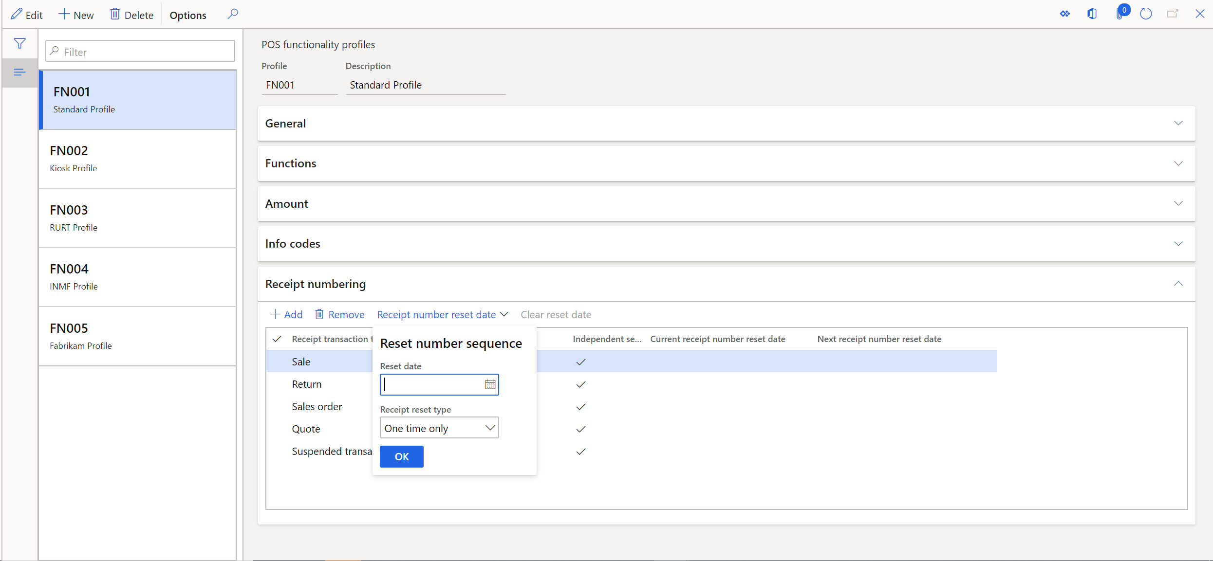 Selecting a receipt reset date Selecting a receipt reset date.
