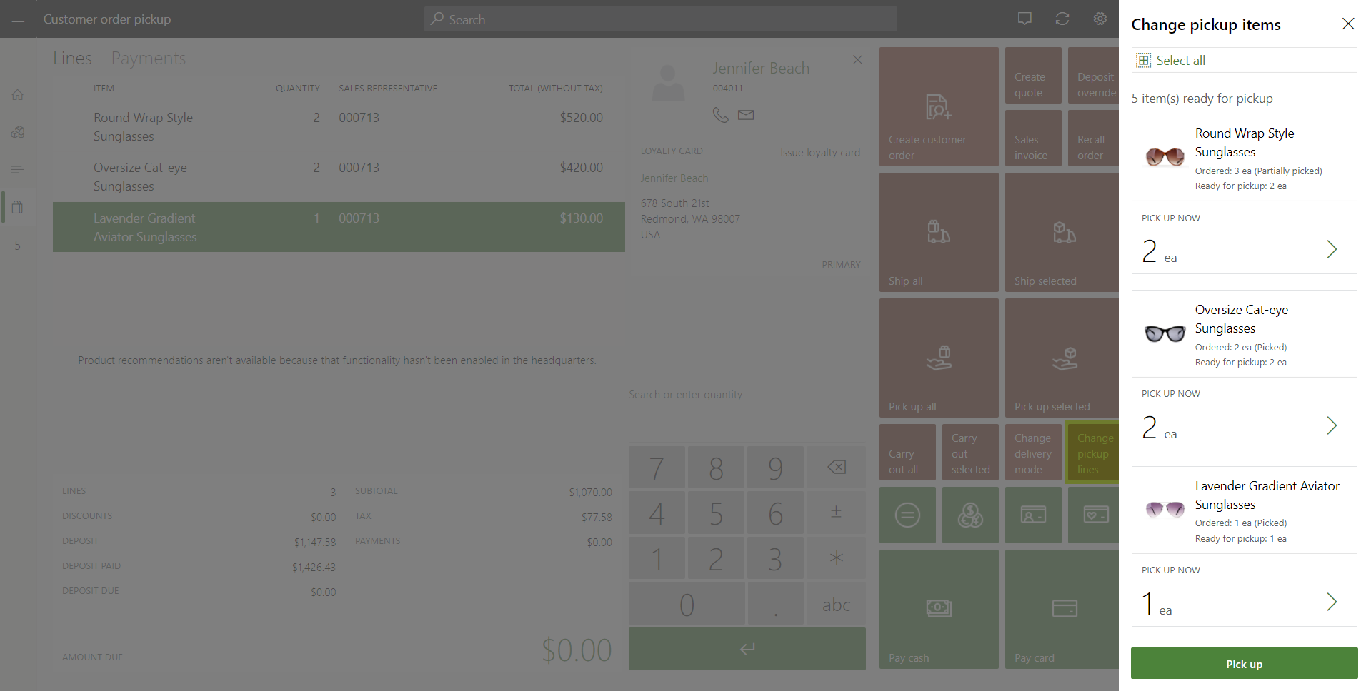 Screenshot of the Change pickup items dialog box.