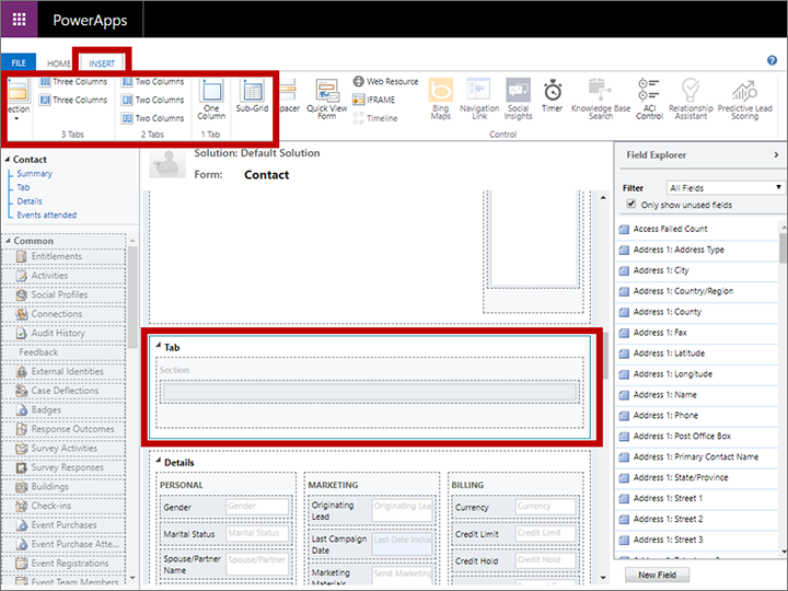 Add a tab to the form Add a tab to the form.