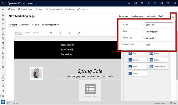 Required fields for a new page Required fields for a new page.