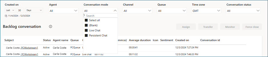 Screenhsot of the conversation mode slicer.