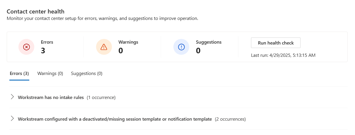 A screenshot of  the page after the health check runs.