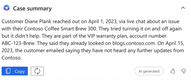 Screenshot of a paragraph Copilot case summary.