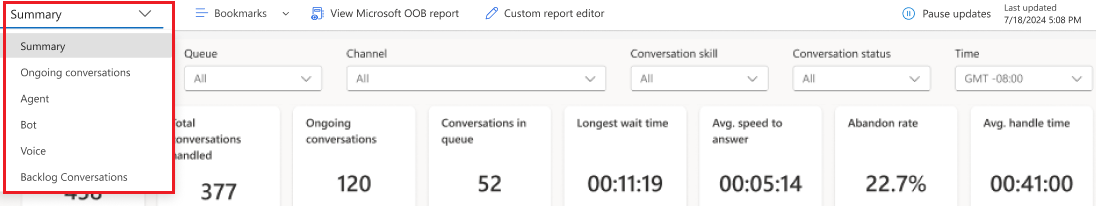 Screenshot of report filter.
