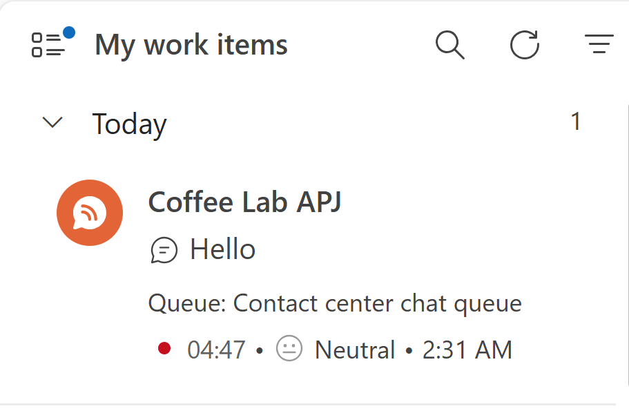 Screenshot of My work items.