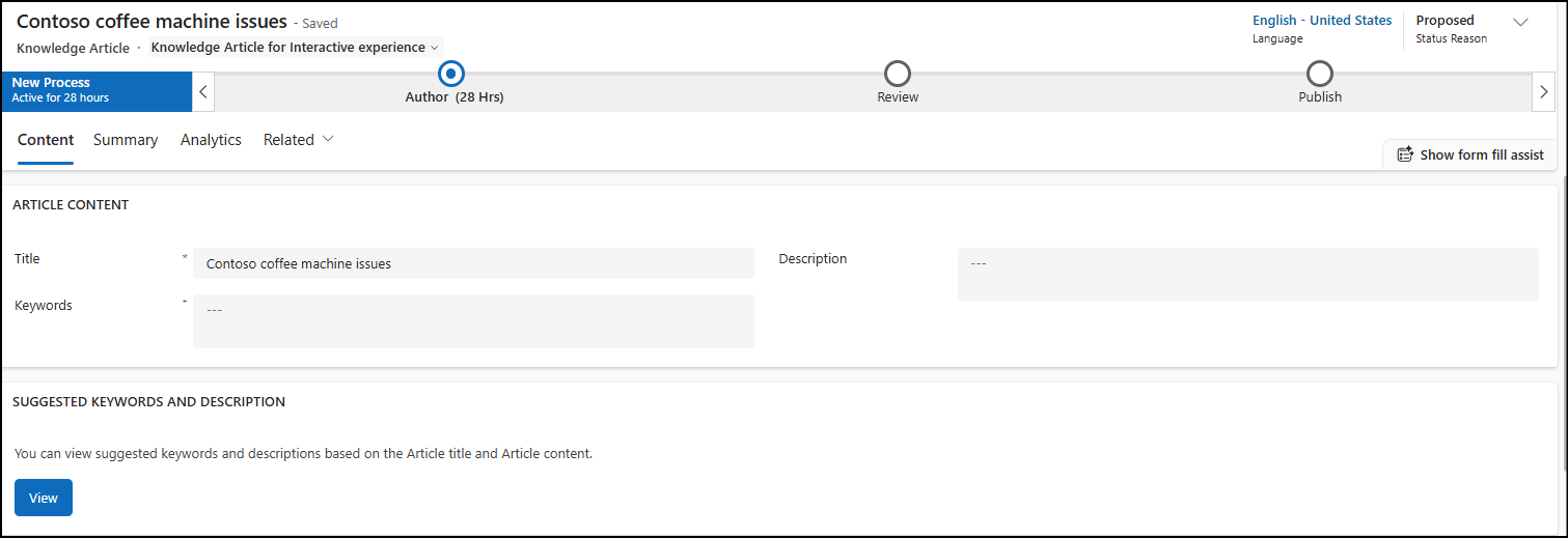 View suggested keywords and description link