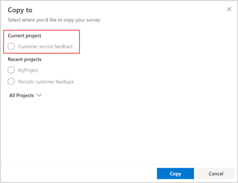 Copy your survey in the same project Copy your survey in the same project.