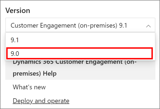 Version selector Screenshot of the version selector.