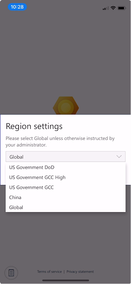Screenshot of selecting Regions.