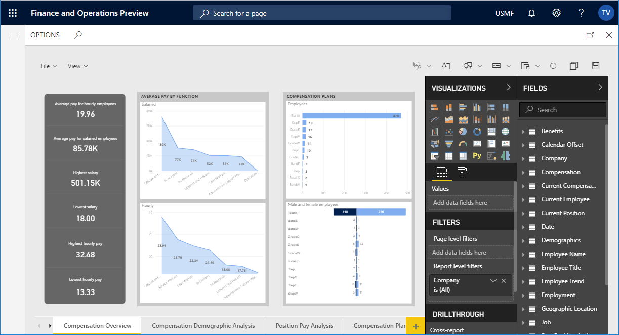 Screenshot of Analytical workspace report editor.