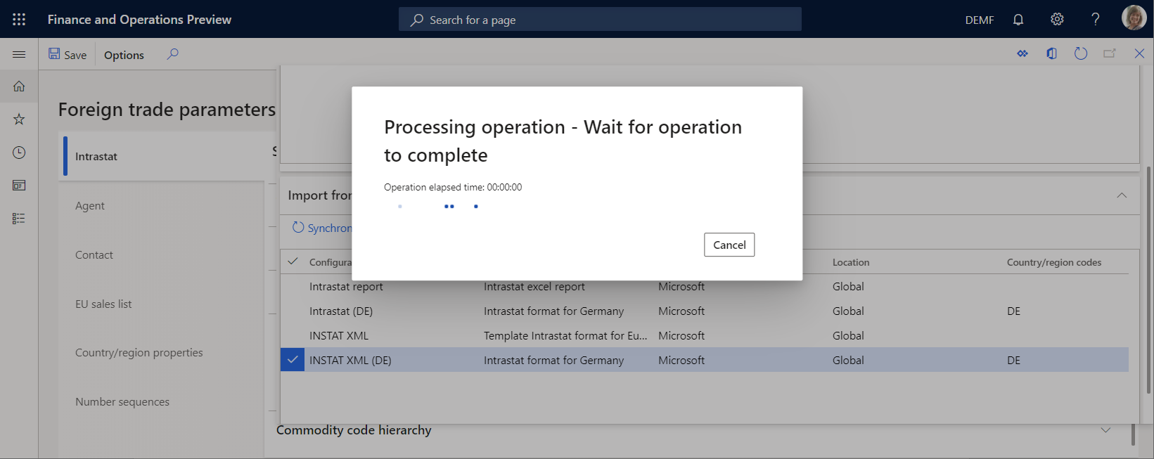 Foreign trade parameters page, Processing operation note.