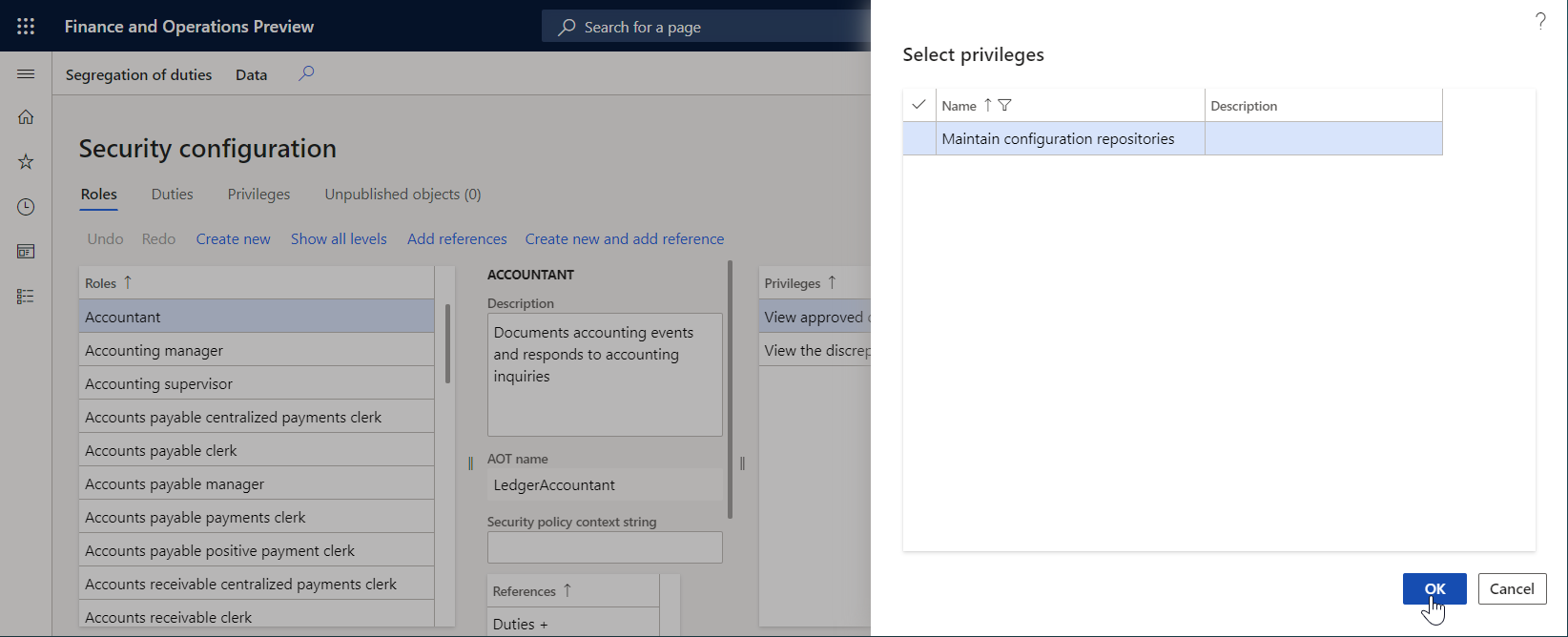 Security configuration page.