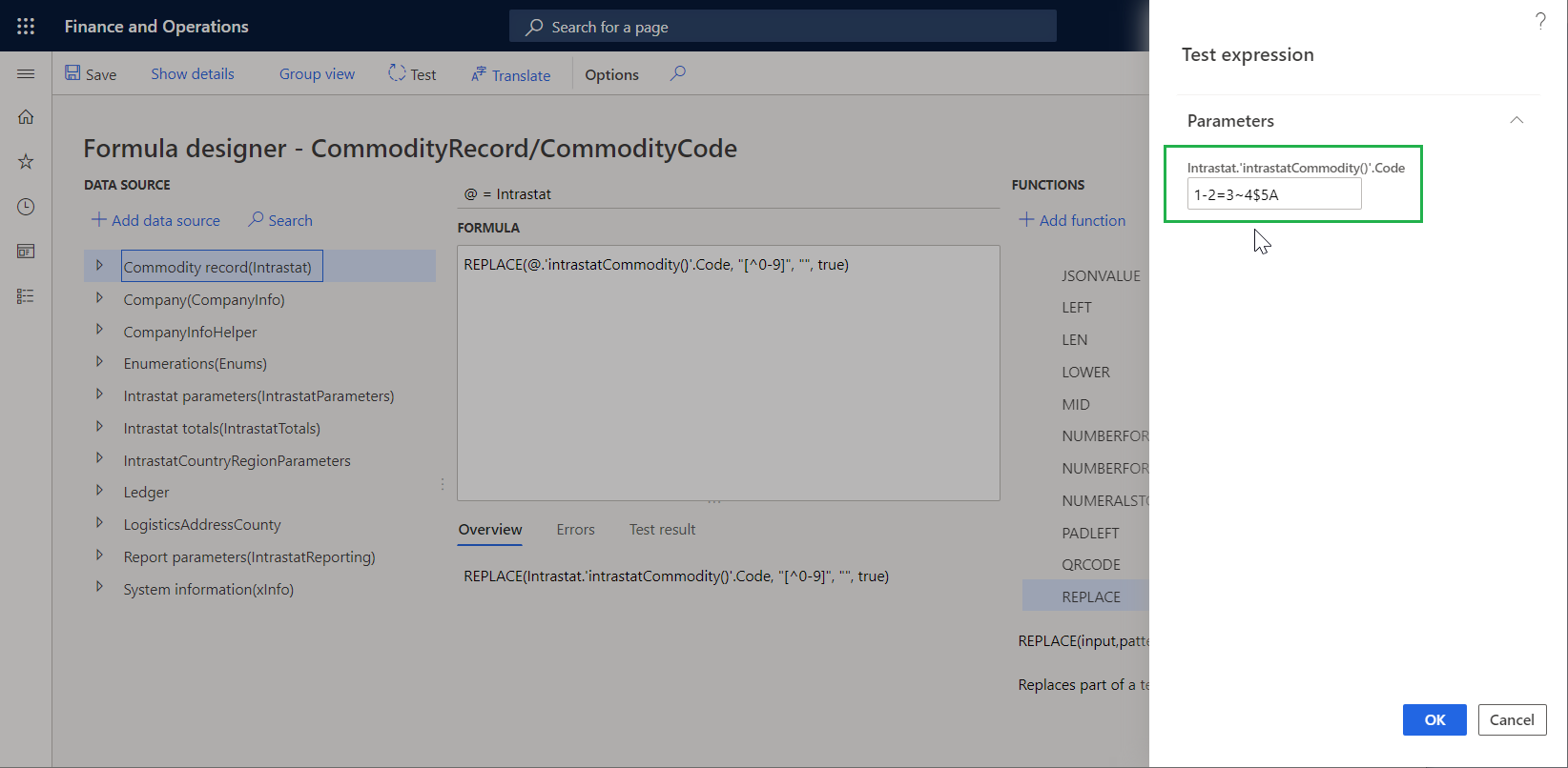 Specifying the Intrastat commodity code for testing.