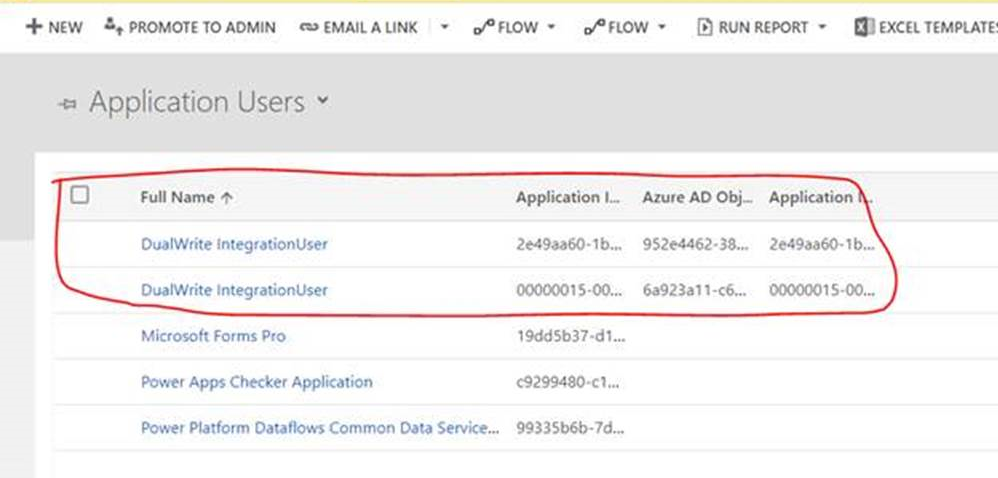 Screenshot of list of application users.