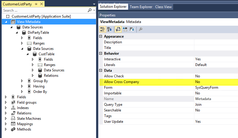 Making DirPartyTable the root data source.