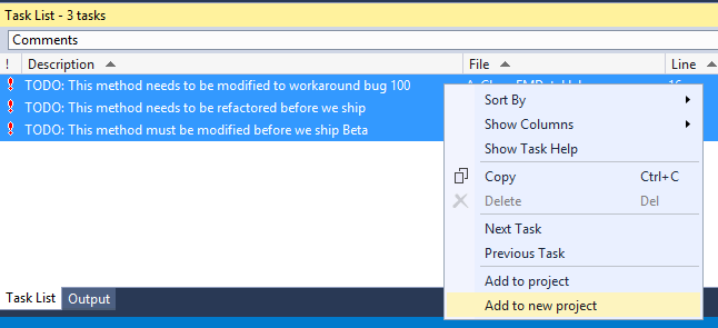 Selecting TODO comments.