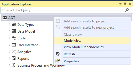 Opening Application Explorer in Model View.