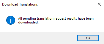 Screenshot of Download Translations window for the DTS extension.