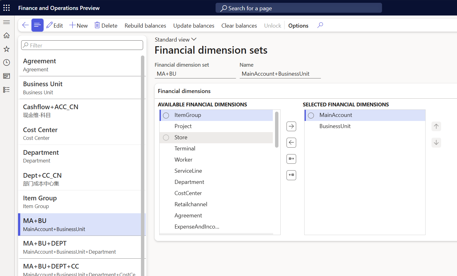 Define financial dimension set