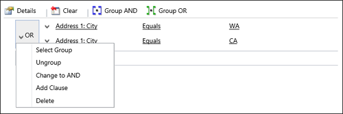 Sync filters dialog box showing grouped criteria Sync filters dialog box showing grouped criteria.