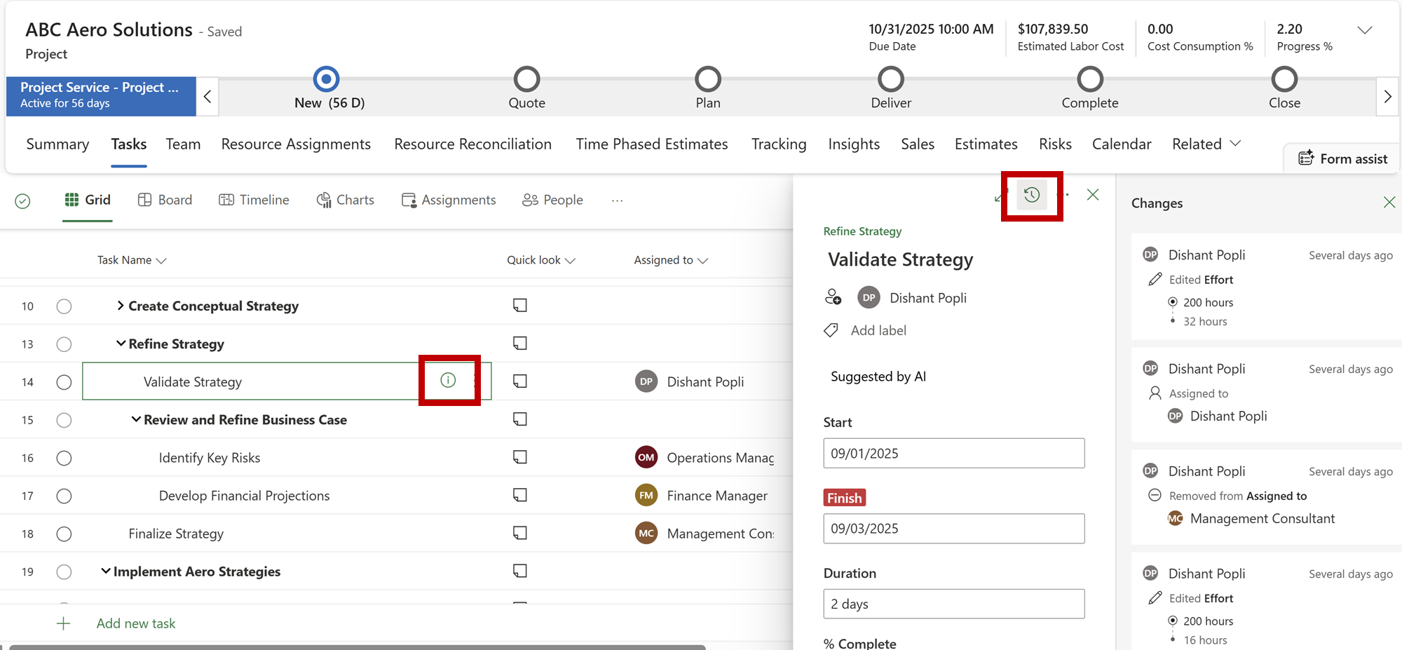 Screenshot example of task history.