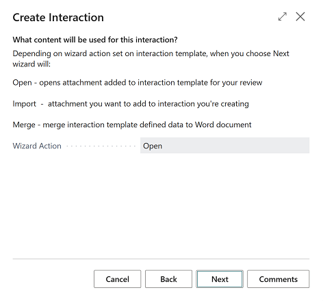 Create Interaction wizard actions explained. Create Interaction wizard actions explained.