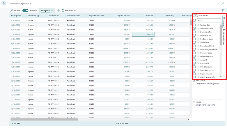 Shows the Field Modifier area in analysis mode. Shows the Field Modifier area in analysis mode.