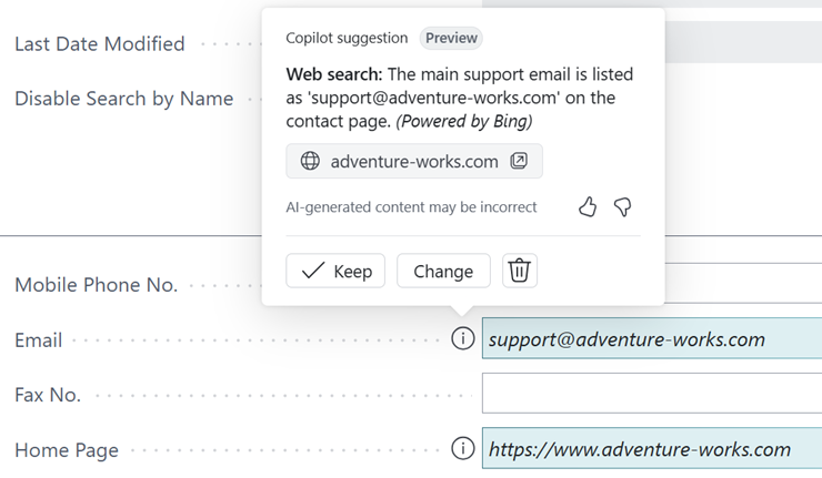 Fields containing suggestions from the web displaying the info tip with link to source website. Fields containing suggestions from the web displaying the info tip with link to source website.