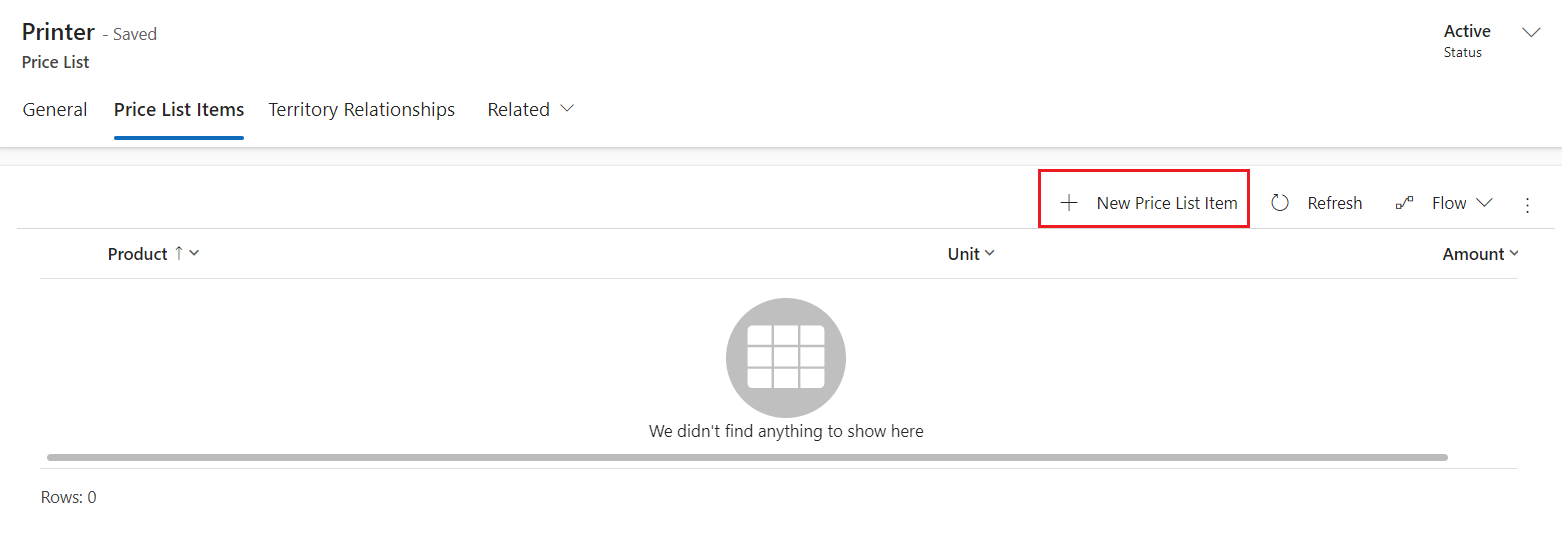 Add New Price List Item button on the Price List Items tab Add New Price List Item button on the Price List Items tab.