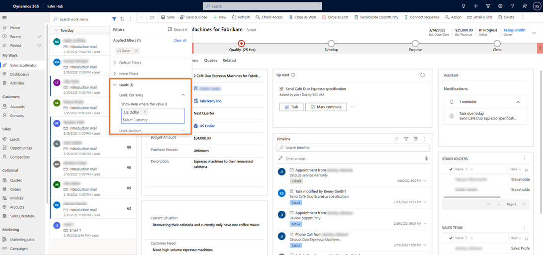 Screenshot of selecting the filter as US dollar.