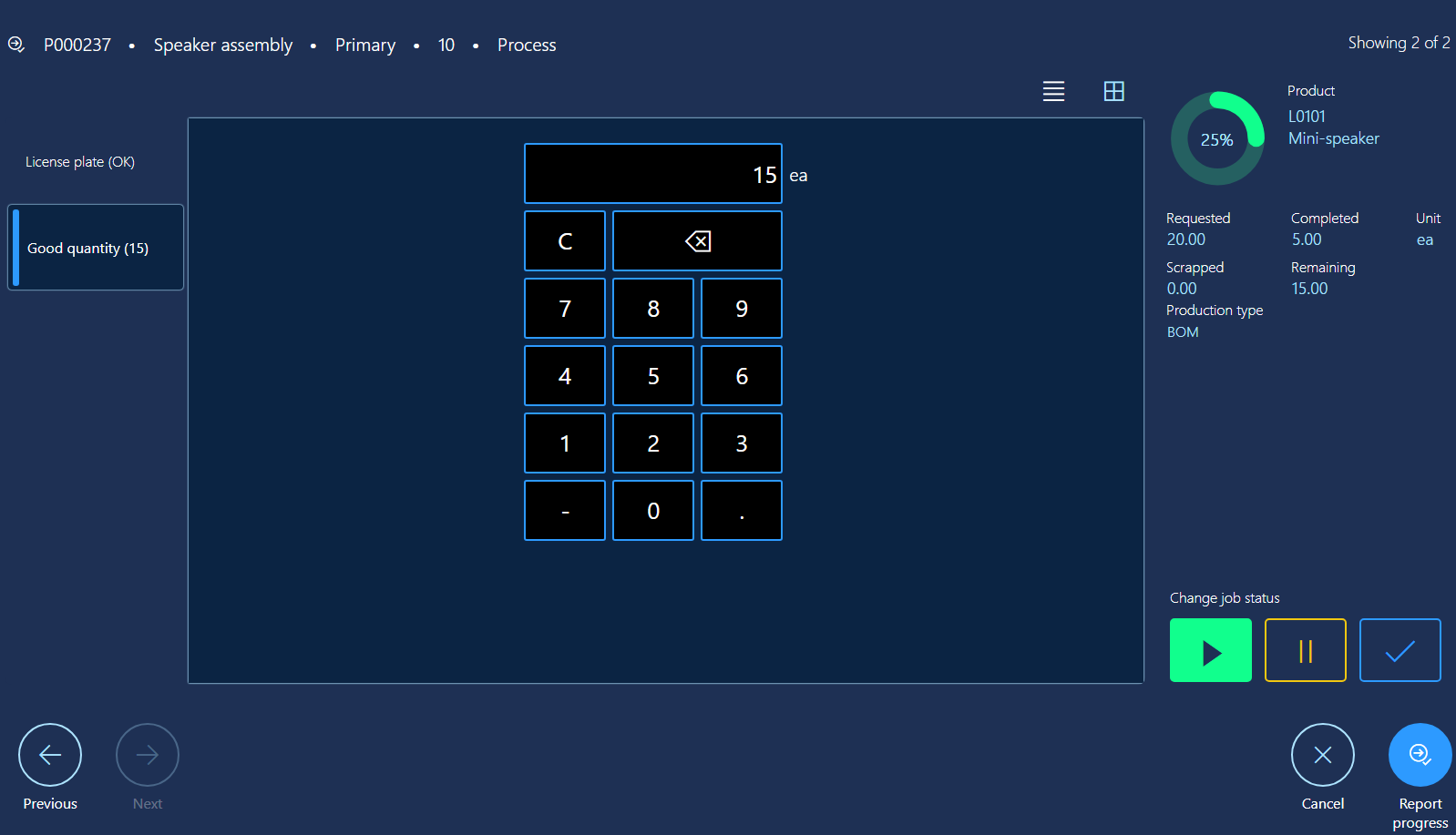 Report progress dialog box detail view.