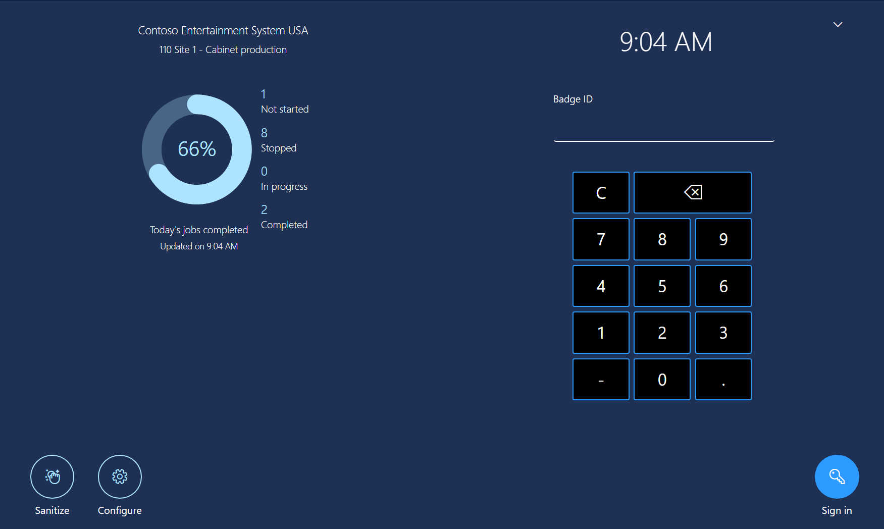 Production floor execution interface sign-in page.