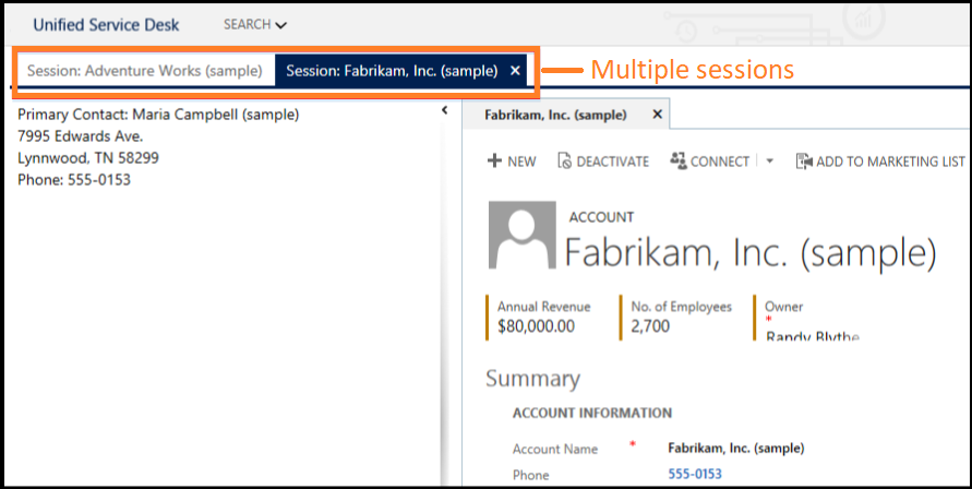 Multiple sessions in Unified Service Desk Multiple sessions in Unified Service Desk.