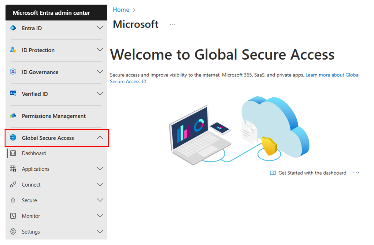 Screenshot of the Microsoft Entra admin center Global Secure Access menu.