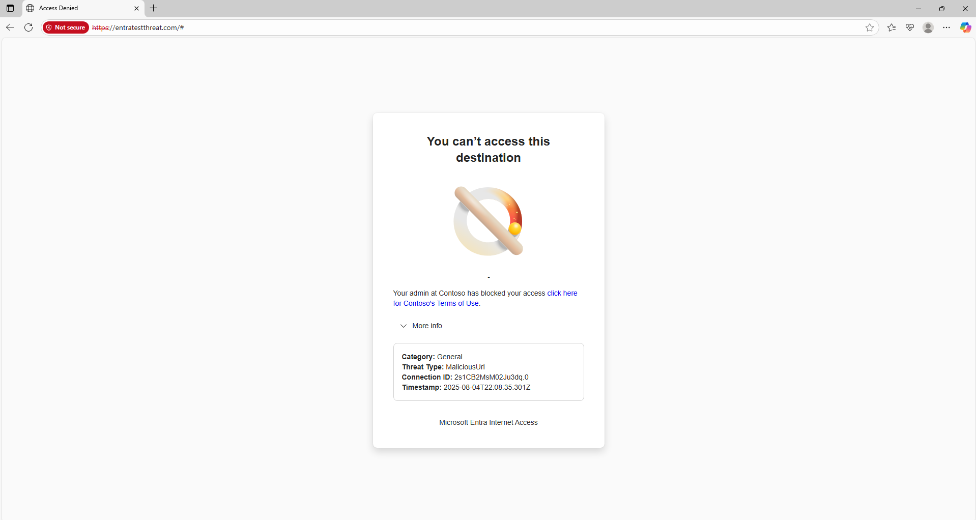 Screenshot showing end user experience of the custom block page