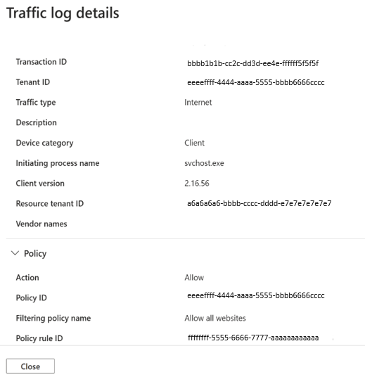 Screenshot of Traffic log details page.