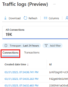 Screenshot of the new Connections tab on the Traffic logs page.