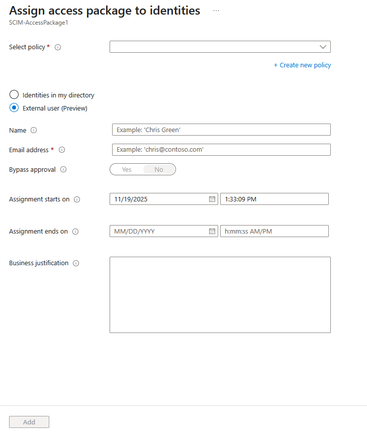 Assignments - Add any user to access package