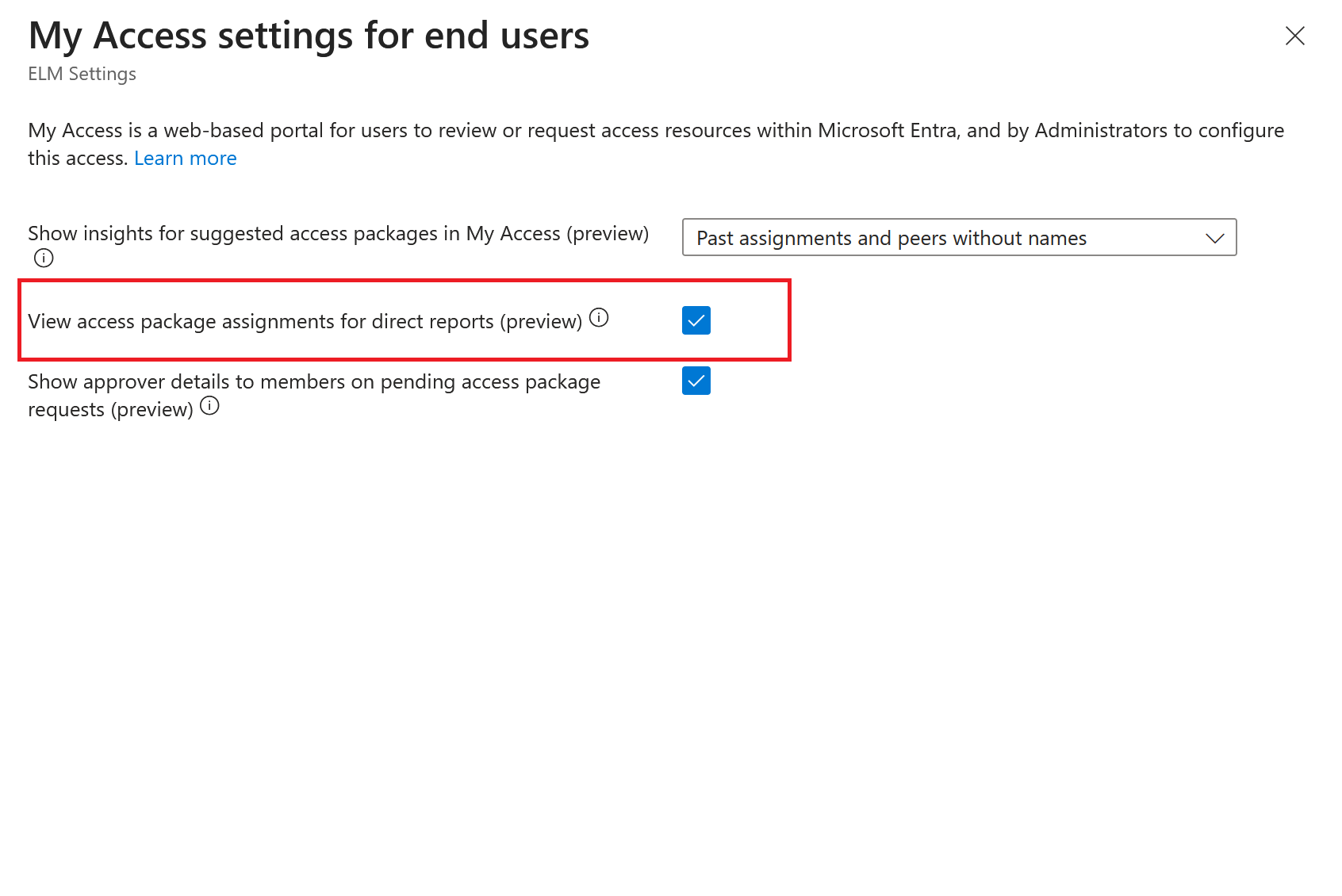 Screenshot for the settings for end users using my access.