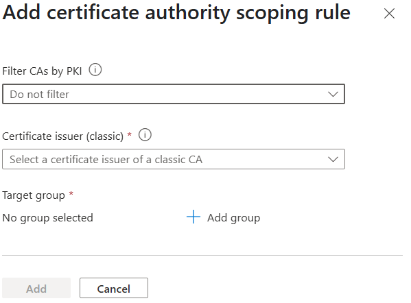 Screenshot that shows how to add a CA scoping rule.