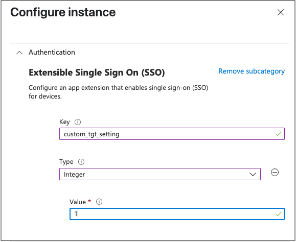 Screenshot of customizing Kerberos TGT SSO setting.