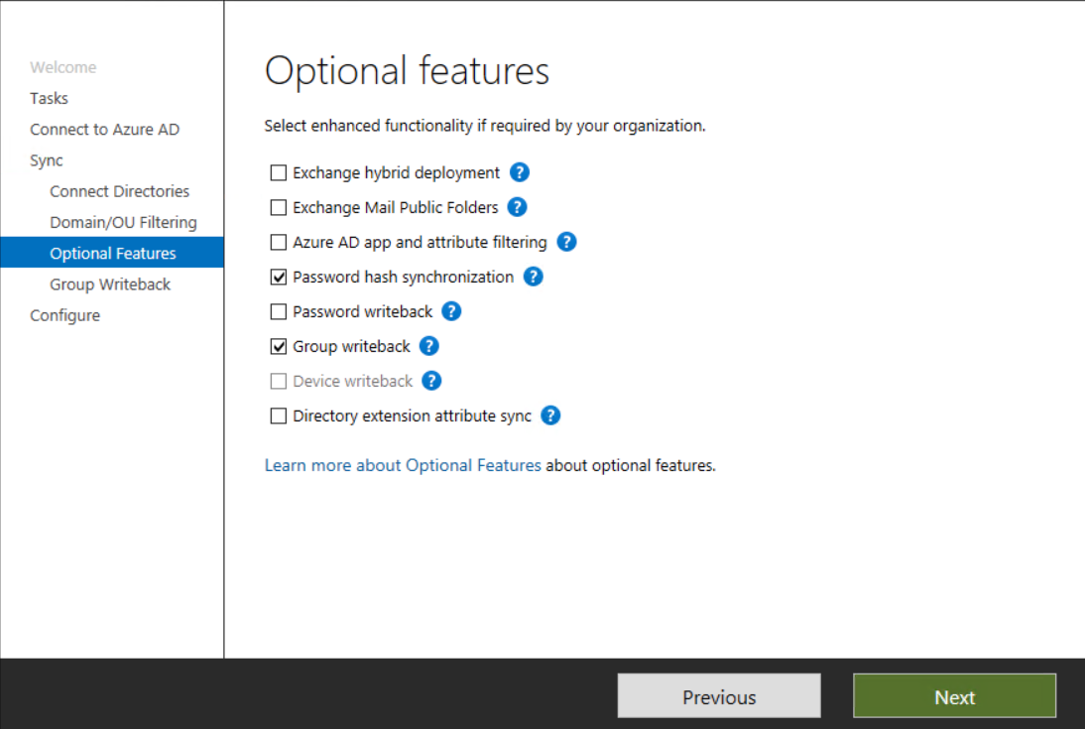 Screenshot that shows the Group writeback checkbox to clear.