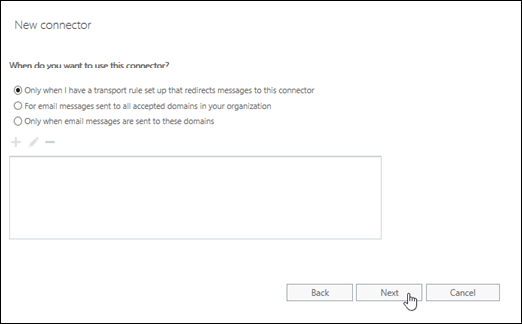 In the new connector wizard, select the option to only use the connector for messages redirected by a mail flow rule.