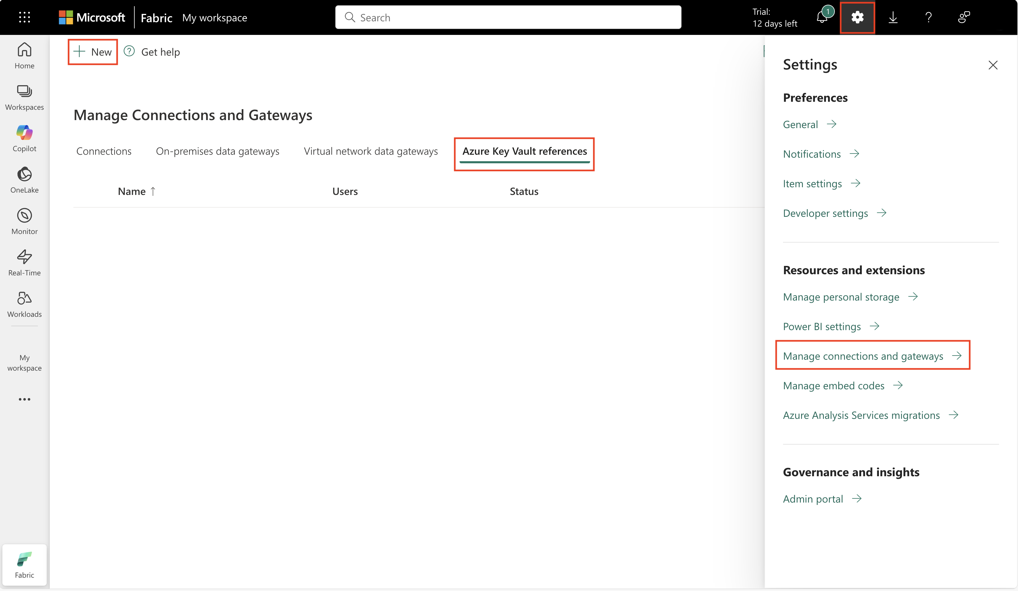 Screenshot showing how to create a new AKV reference.