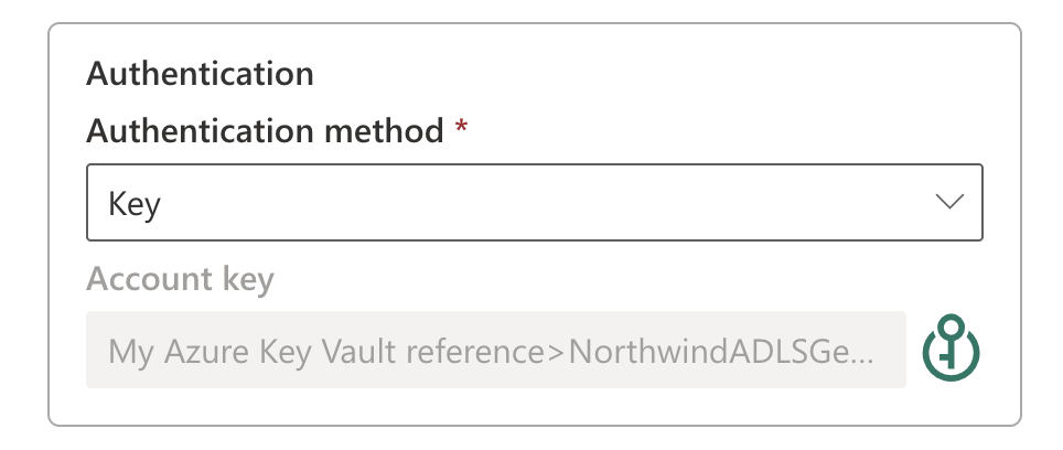 Screenshot showing the selected AKV reference while creating a new connection.